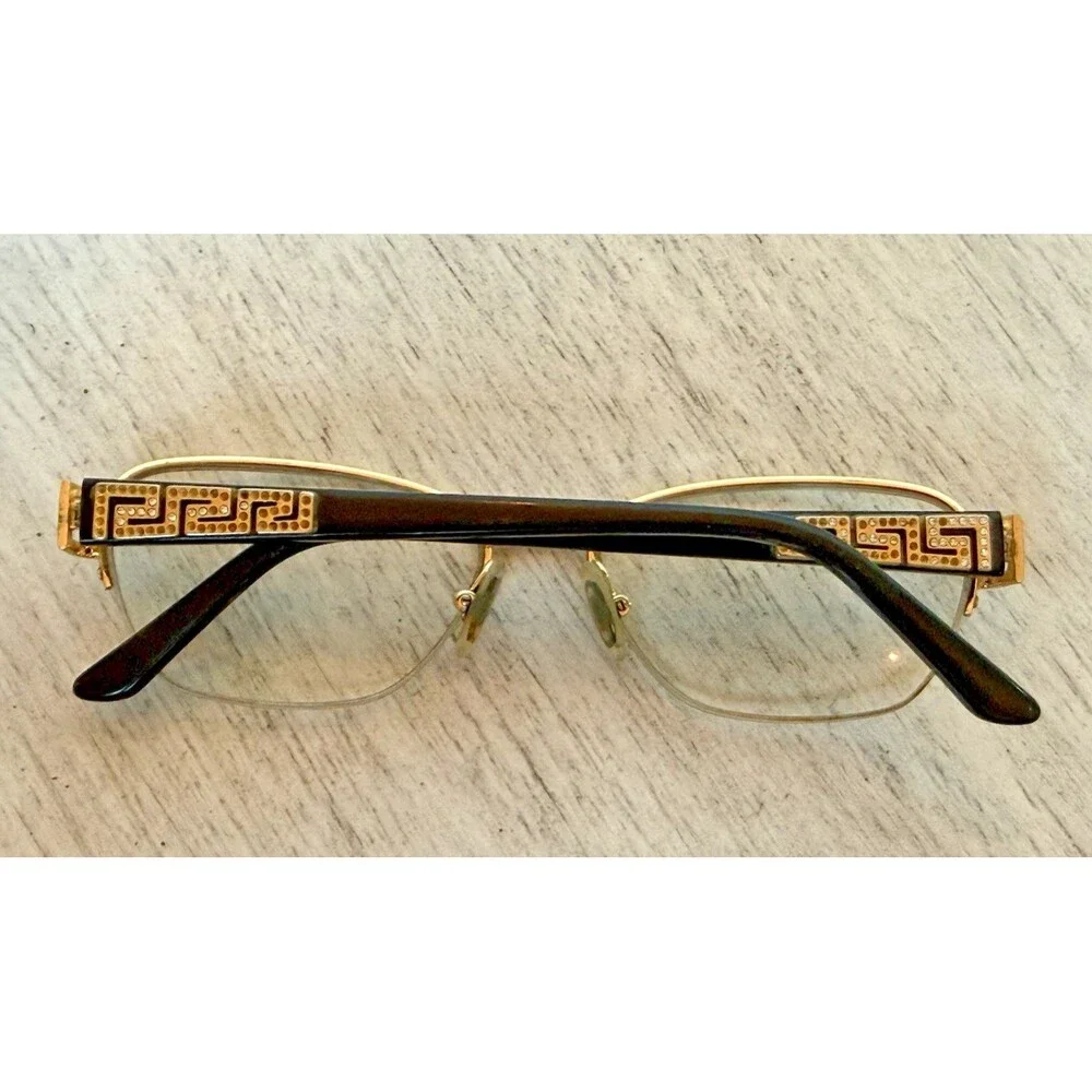 Versace MOD 1215-B 1002 Eyeglasses Half Rim Black Gold Italy 53-16-135 Luxottica